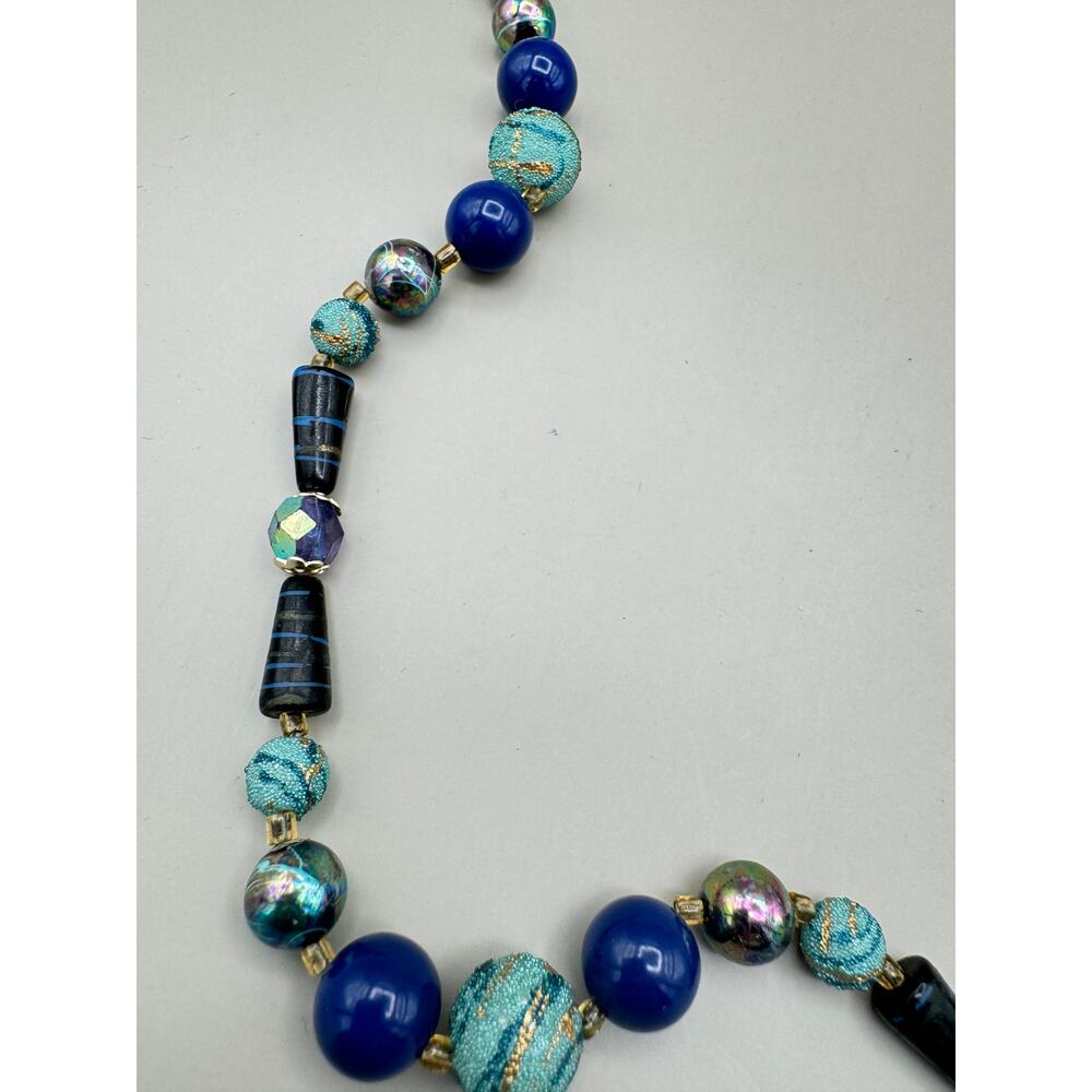 Vintage Blue Teal Gold Metallic Beaded Necklace - Picture 5 of 10